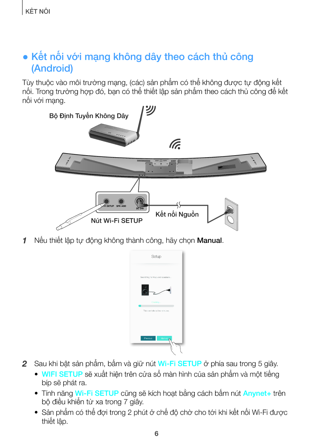 Samsung HW-J7501/XV, HW-J8501/XV manual Kết nối vớ́i mạng không dây theo cá́ch thủ công Android 