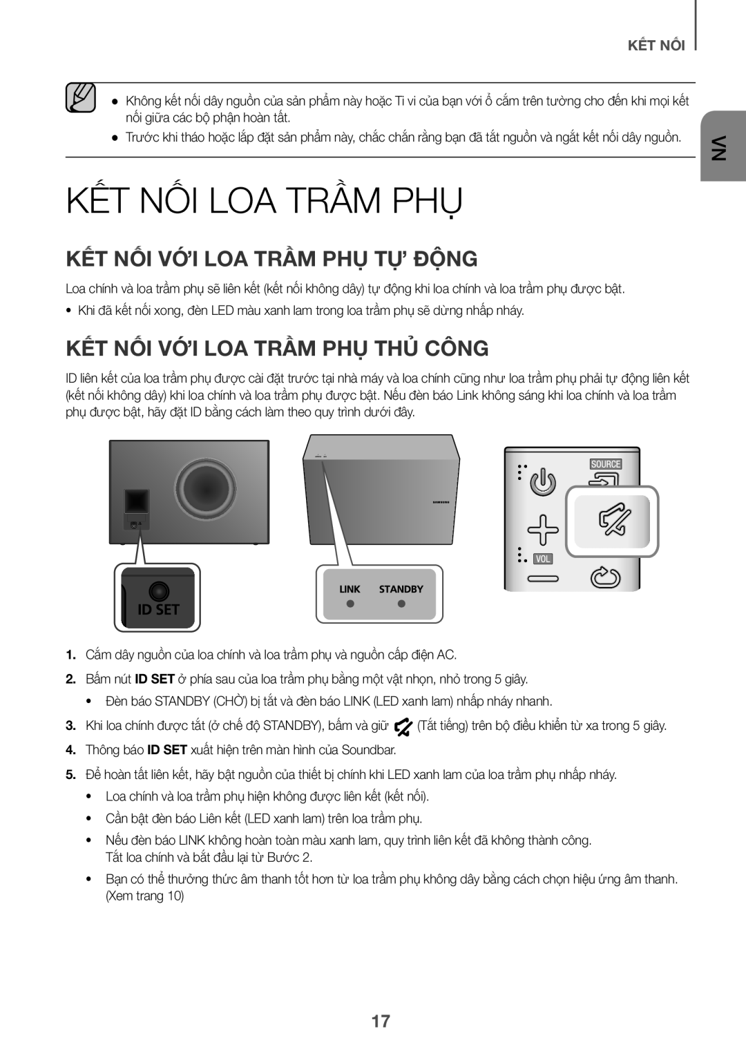 Samsung HW-J7501/XV manual Kết Nối Loa Trầm Phụ, Kêt Nôi Với Loa Trầm Phụ Tự Động, Công, Để 
