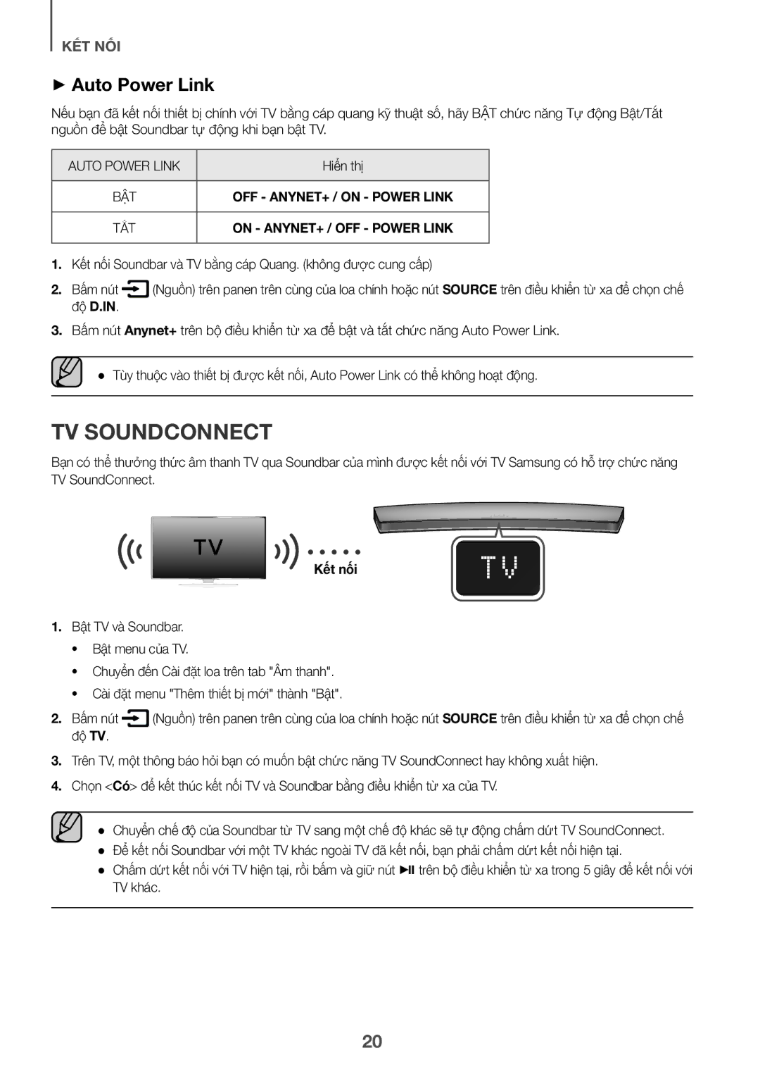 Samsung HW-J7501/XV manual OFF ANYNET+ / on Power Link, On ANYNET+ / OFF Power Link, Kêt nối 