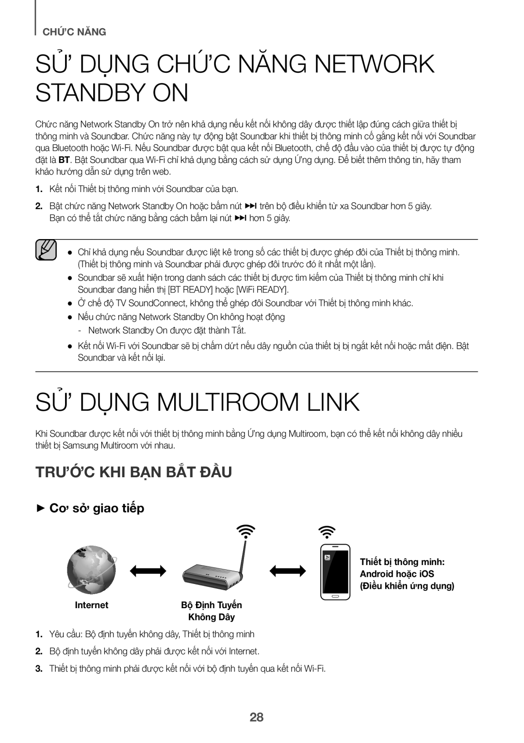 Samsung HW-J7501/XV manual SỬ DỤNG Chưc Năng Network Standby on, SỬ DỤNG Multiroom Link, Trước Khi Bạn Bắt Đầu 