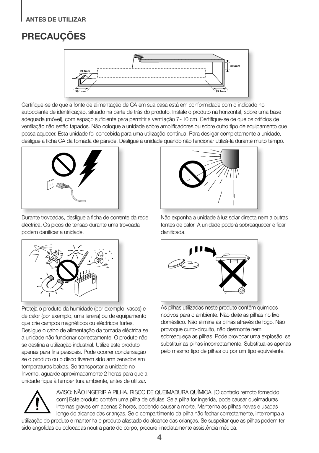 Samsung HW-J7501/ZF, HW-J7500/ZF manual Precauções 