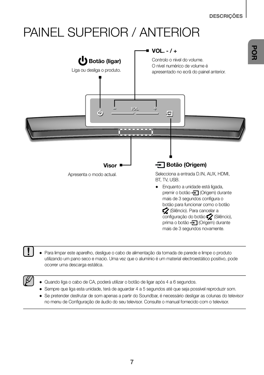 Samsung HW-J7500/ZF, HW-J7501/ZF manual Painel Superior / Anterior, Controlo o nível do volume, Nível numérico de volume é 