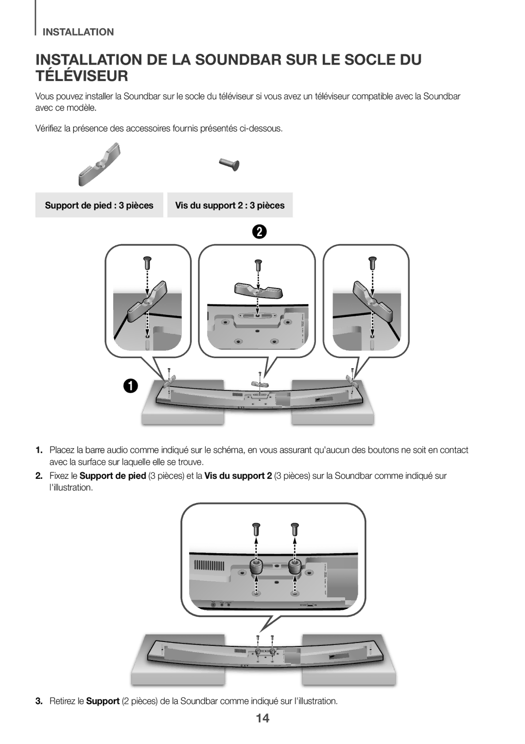 Samsung HW-J7501/ZF, HW-J7500/ZF manual Installation DE LA Soundbar SUR LE Socle DU Téléviseur 