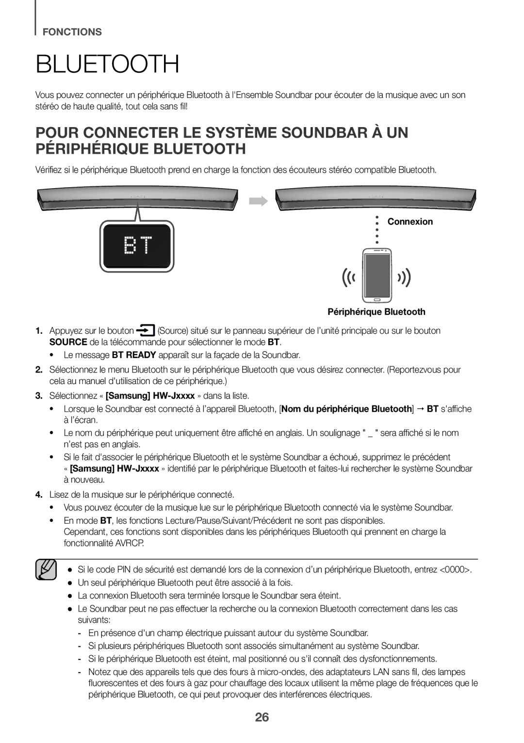 Samsung HW-J7501/ZF, HW-J7500/ZF manual Connexion Appuyez sur le bouton Périphérique Bluetooth 