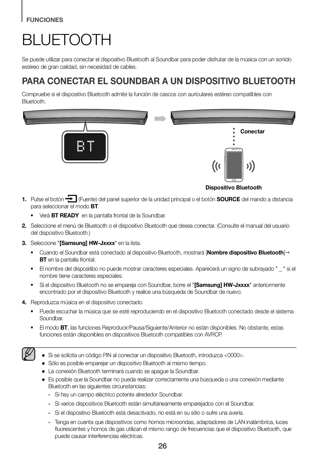 Samsung HW-J7501/ZF Para Conectar EL Soundbar a UN Dispositivo Bluetooth, Conectar Dispositivo Bluetooth, Pulse el botón 