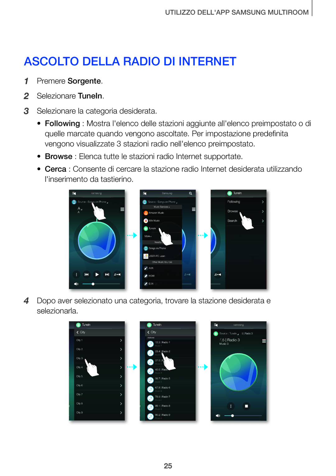 Samsung HW-J7501/ZF manual Ascolto Della Radio DI Internet 