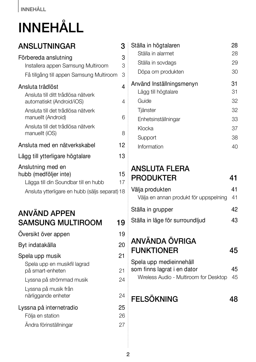 Samsung HW-J7511/XE, HW-J7510/XE, HW-J8511/XE, HW-J8510/XE manual Innehåll 