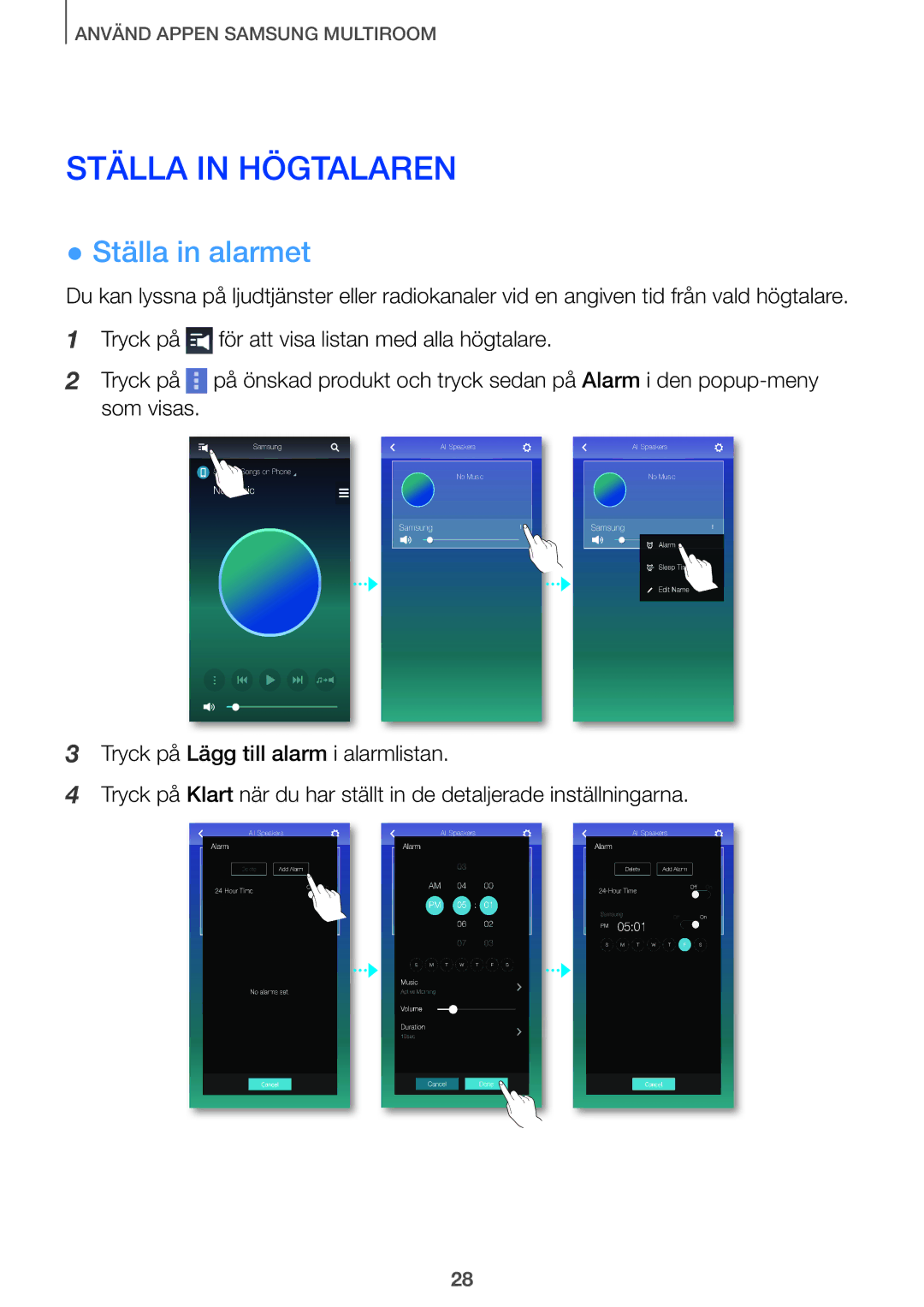 Samsung HW-J7510/XE, HW-J8511/XE, HW-J7511/XE, HW-J8510/XE manual Ställa in Högtalaren, Ställa in alarmet 