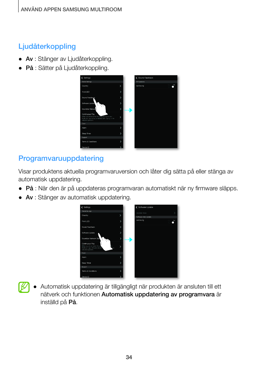 Samsung HW-J7511/XE, HW-J7510/XE, HW-J8511/XE, HW-J8510/XE manual Ljudåterkoppling 