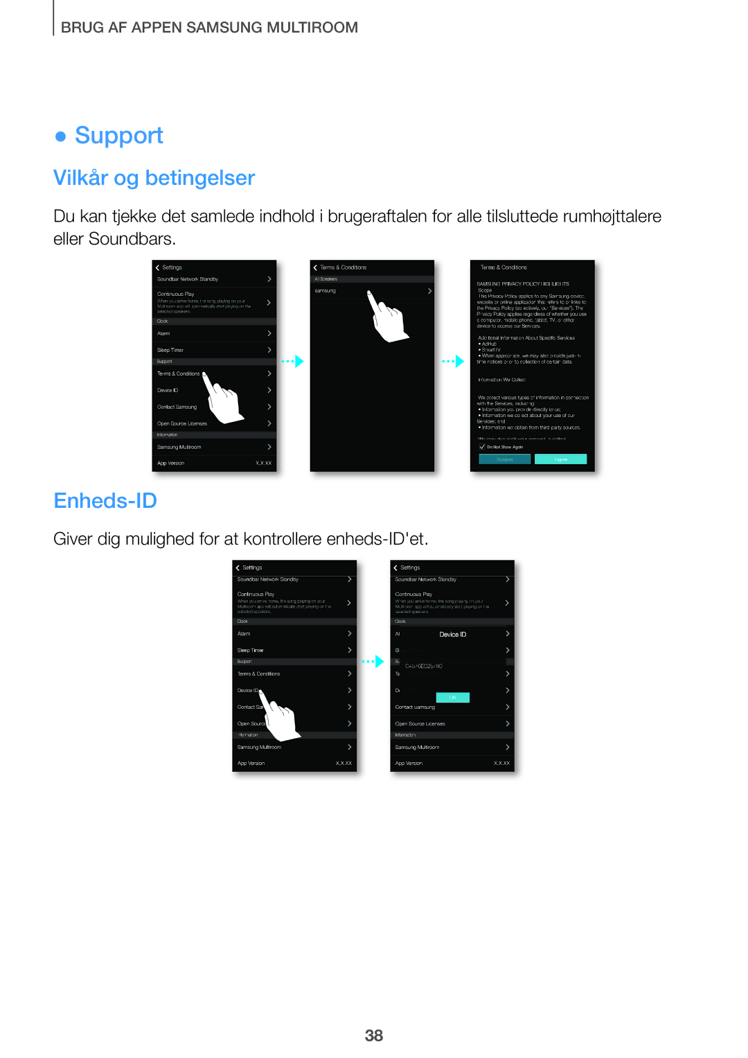 Samsung HW-J7511/XE, HW-J7510/XE, HW-J8511/XE, HW-J8510/XE manual Support, Vilkår og betingelser 