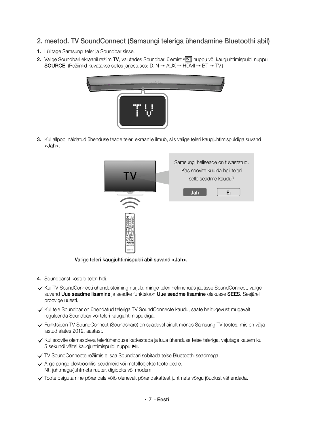 Samsung HW-J8500R/XN, HW-J8500R/EN, HW-J8501R/EN manual Lülitage Samsungi teler ja Soundbar sisse, JahEi 