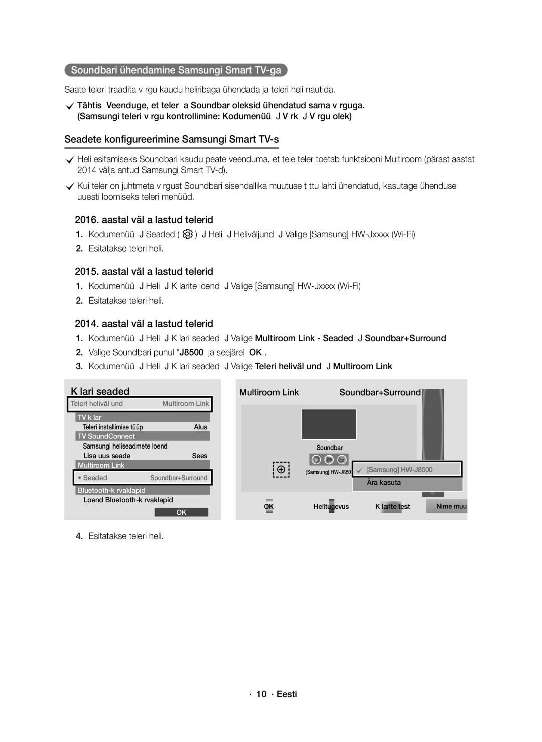 Samsung HW-J8500R/XN, HW-J8500R/EN manual Soundbari ühendamine Samsungi Smart TV-ga, Esitatakse teleri heli · 10 · Eesti 