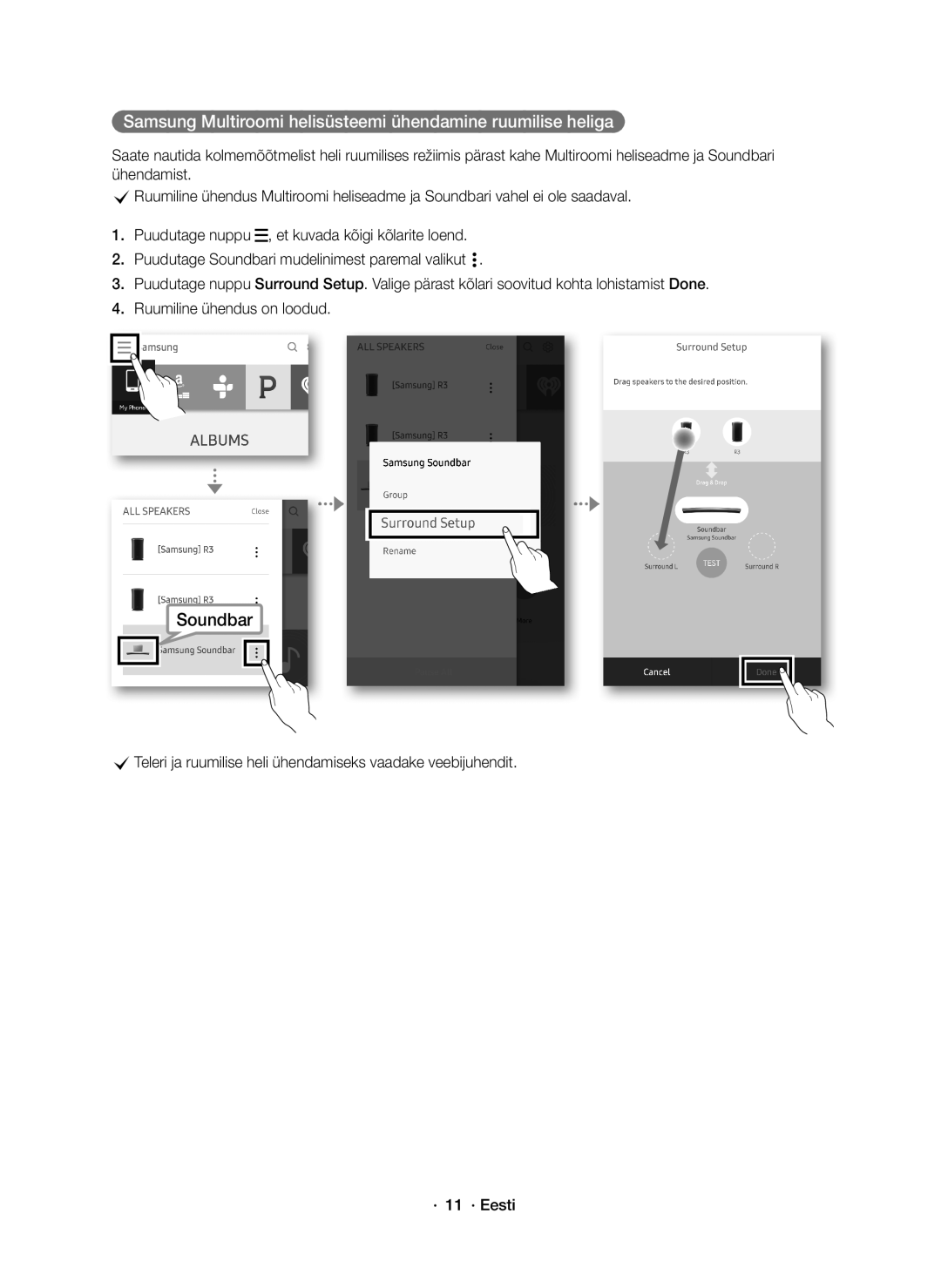 Samsung HW-J8500R/EN, HW-J8501R/EN, HW-J8500R/XN manual Samsung Multiroomi helisüsteemi ühendamine ruumilise heliga 