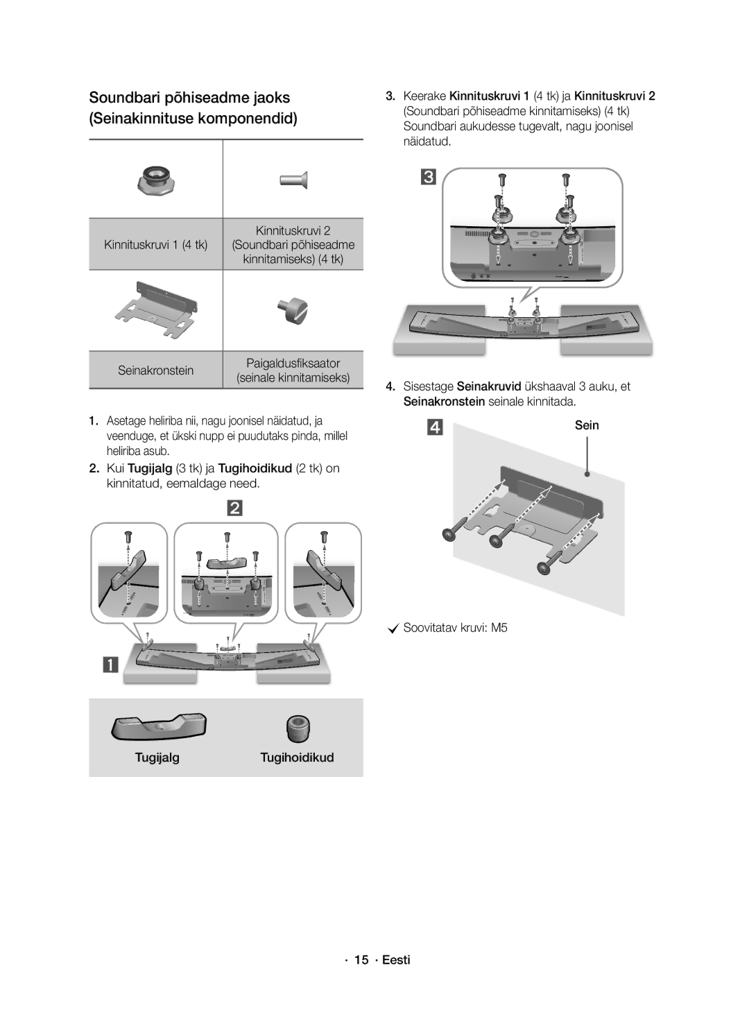 Samsung HW-J8501R/EN manual Soundbari põhiseadme jaoks Seinakinnituse komponendid, Kinnituskruvi 1 4 tk, Seinakronstein 