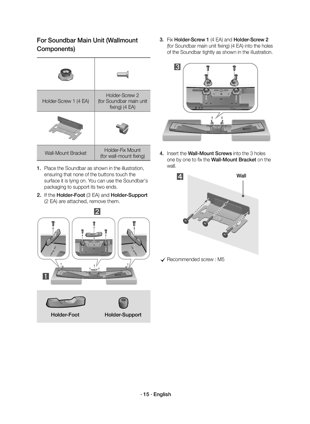 Samsung HW-J8500R/EN, HW-J8501R/EN For Soundbar Main Unit Wallmount Components, Holder-Screw 1 4 EA, Wall-Mount Bracket 