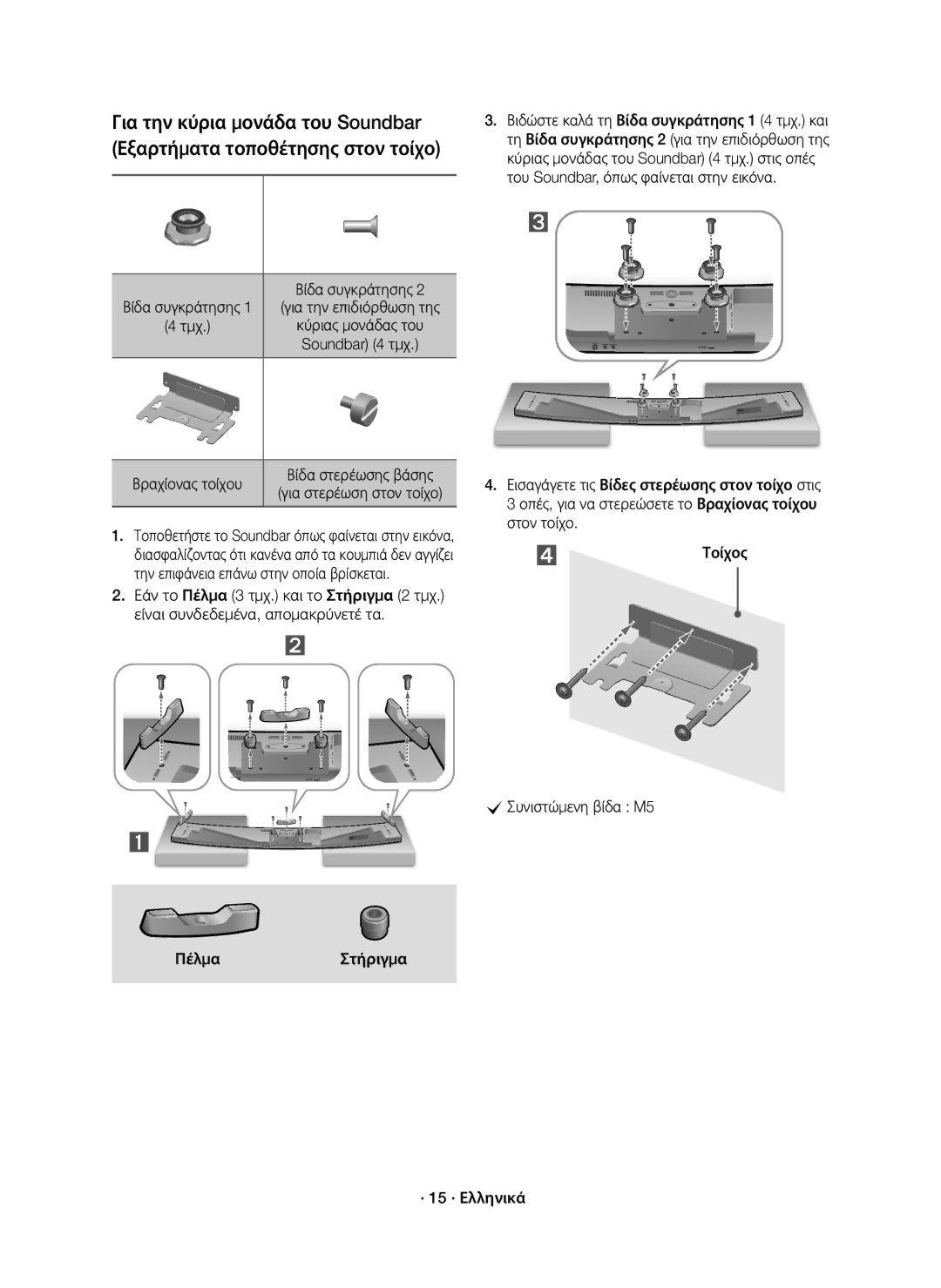 Samsung HW-J8500R/XN, HW-J8500R/EN, HW-J8501R/EN manual Soundbar 4 τμχ, Βραχίονας τοίχου 