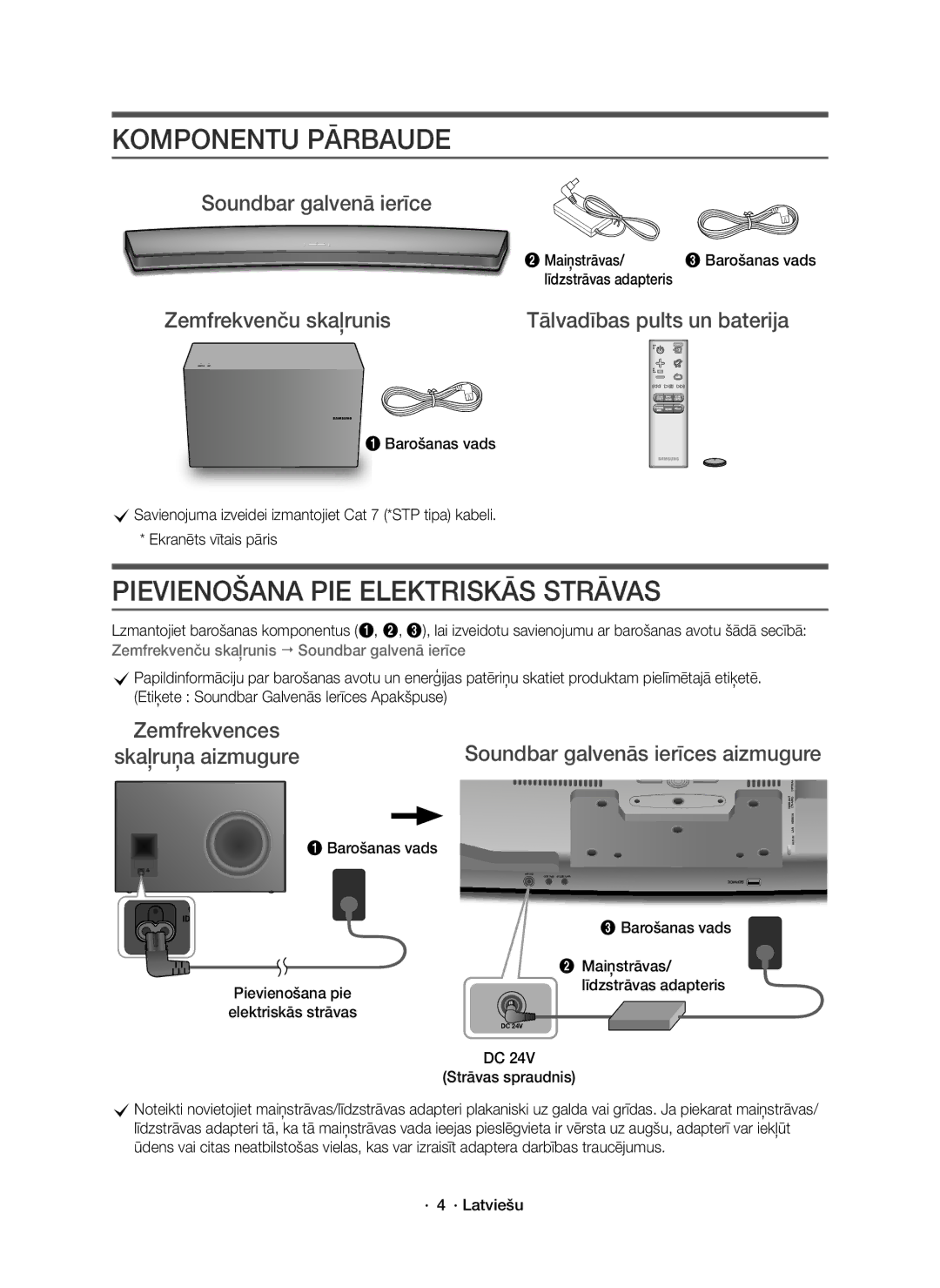 Samsung HW-J8500R/EN, HW-J8501R/EN manual Komponentu Pārbaude, Pievienošana PIE Elektriskās Strāvas, Soundbar galvenā ierīce 