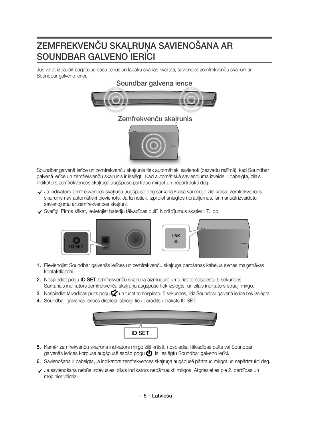 Samsung HW-J8501R/EN, HW-J8500R/EN, HW-J8500R/XN manual Soundbar galvenā ierīce Zemfrekvenču skaļrunis 