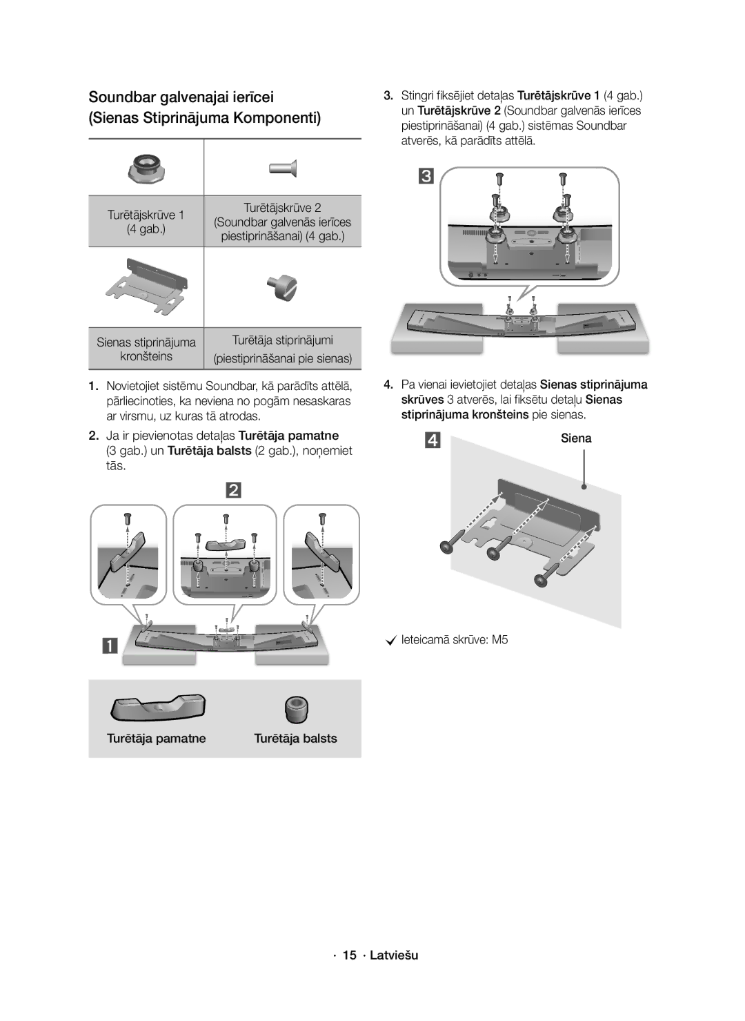 Samsung HW-J8500R/XN, HW-J8500R/EN, HW-J8501R/EN manual Soundbar galvenajai ierīcei Sienas Stiprinājuma Komponenti 