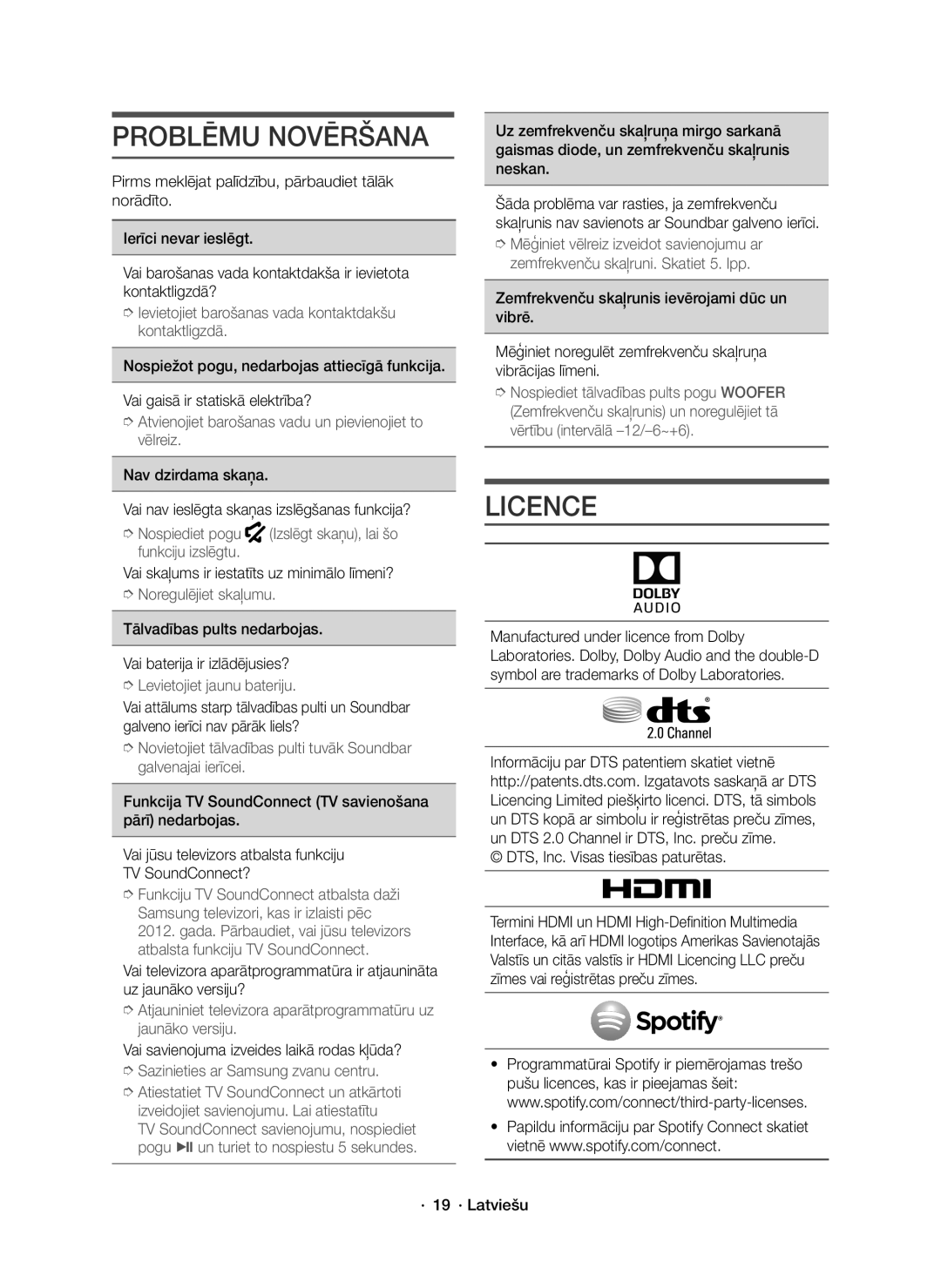 Samsung HW-J8500R/EN, HW-J8501R/EN, HW-J8500R/XN manual Problēmu Novēršana 