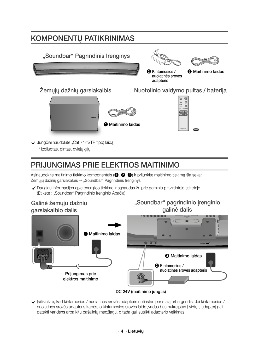 Samsung HW-J8500R/XN, HW-J8500R/EN, HW-J8501R/EN manual Komponentų Patikrinimas, Prijungimas Prie Elektros Maitinimo 