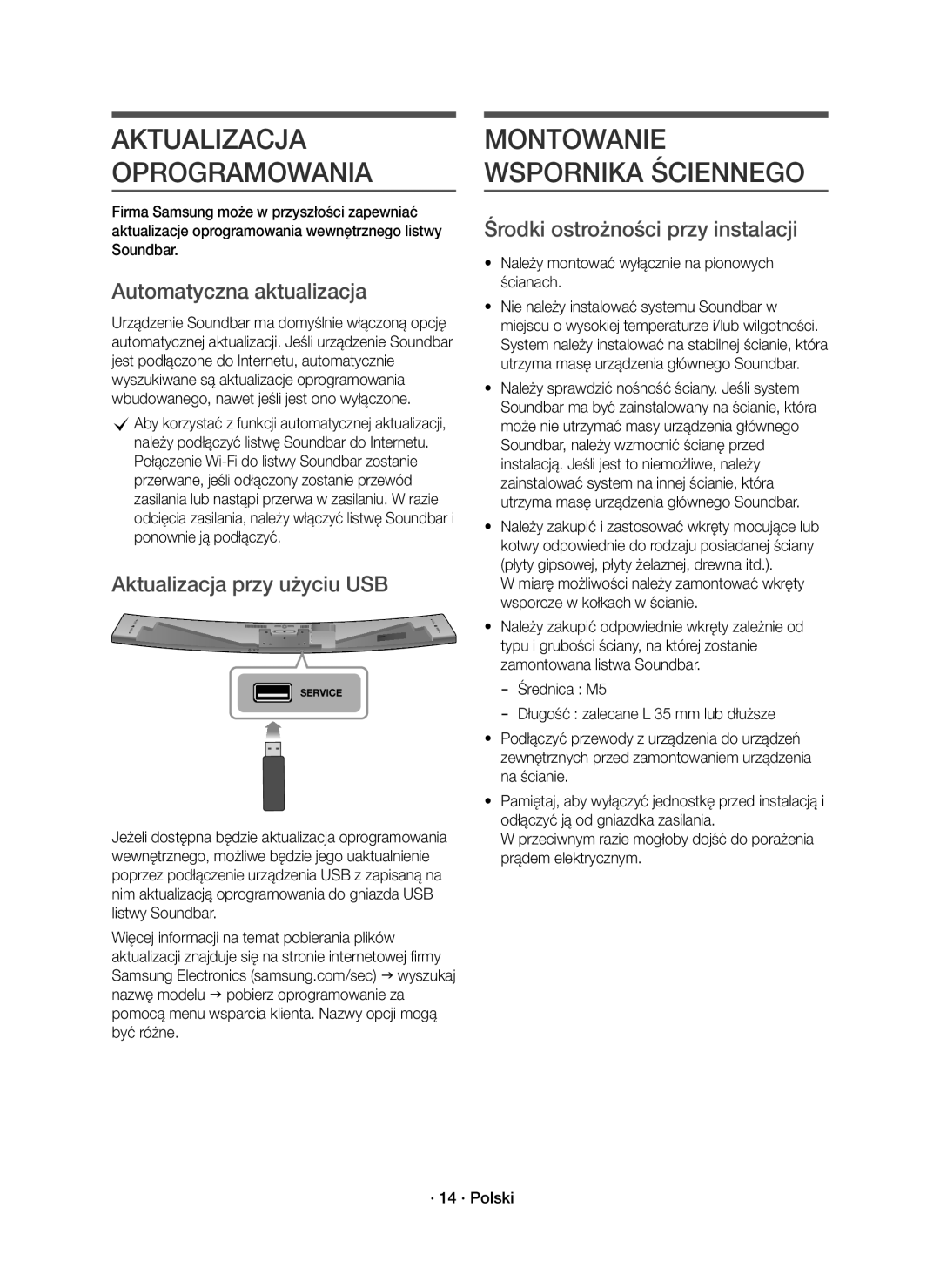 Samsung HW-J8500R/XN manual Automatyczna aktualizacja, Aktualizacja przy użyciu USB, Środki ostrożności przy instalacji 