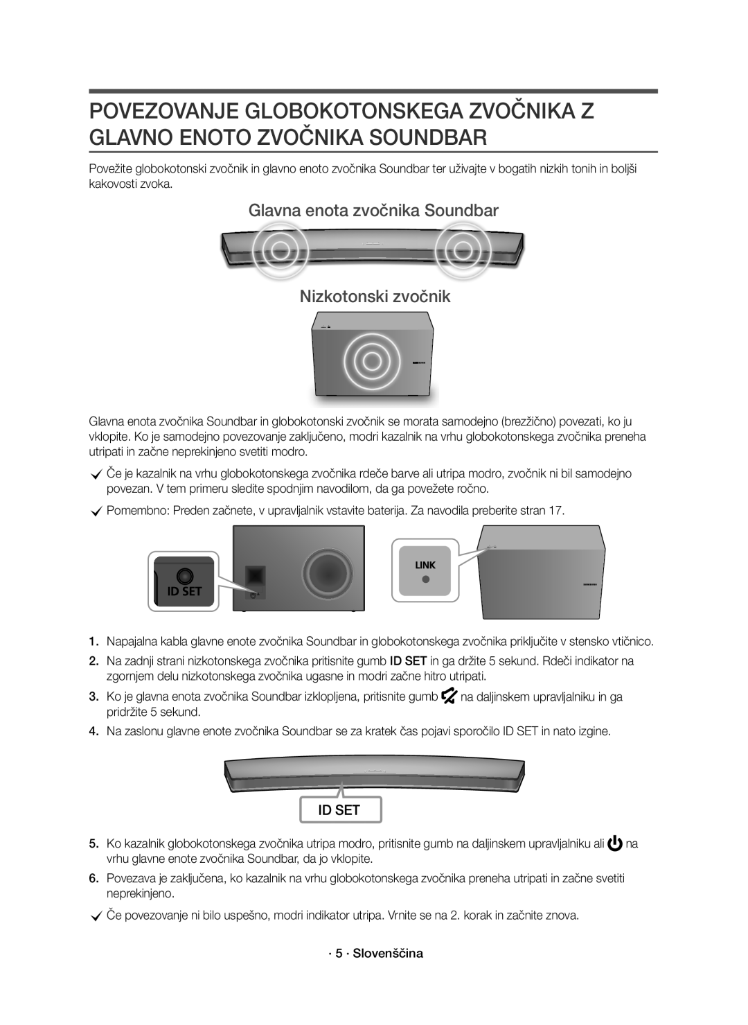 Samsung HW-J8501R/EN, HW-J8500R/EN, HW-J8500R/XN manual Glavna enota zvočnika Soundbar Nizkotonski zvočnik 