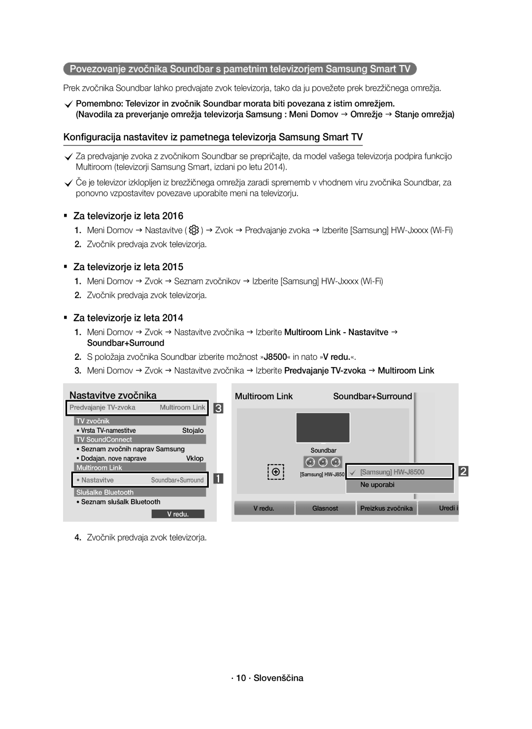 Samsung HW-J8500R/EN, HW-J8501R/EN, HW-J8500R/XN manual Zvočnik predvaja zvok televizorja · 10 · Slovenščina 