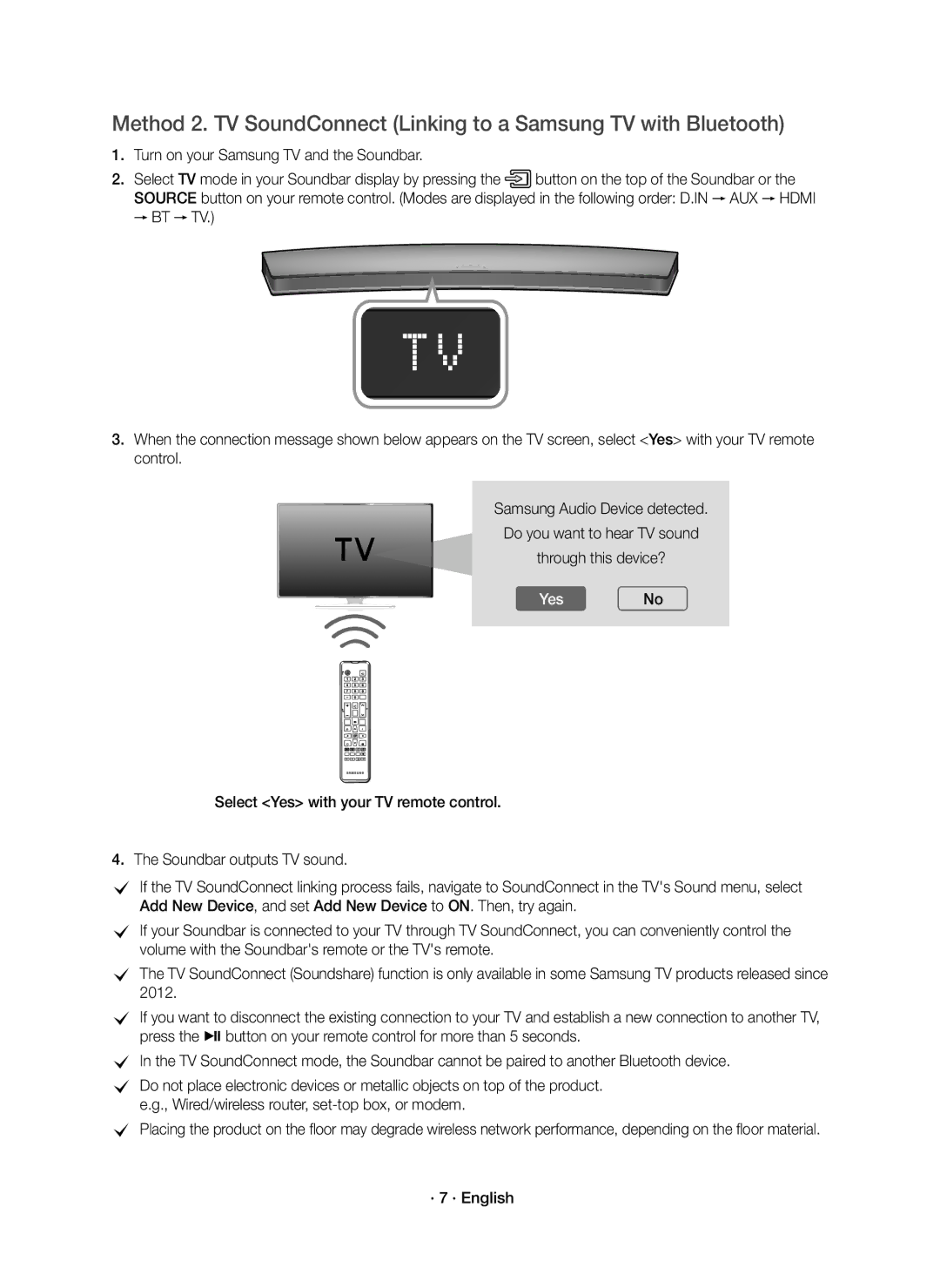 Samsung HW-J8501R/EN, HW-J8500R/EN, HW-J8500R/XN manual YesNo, · 7 · English 