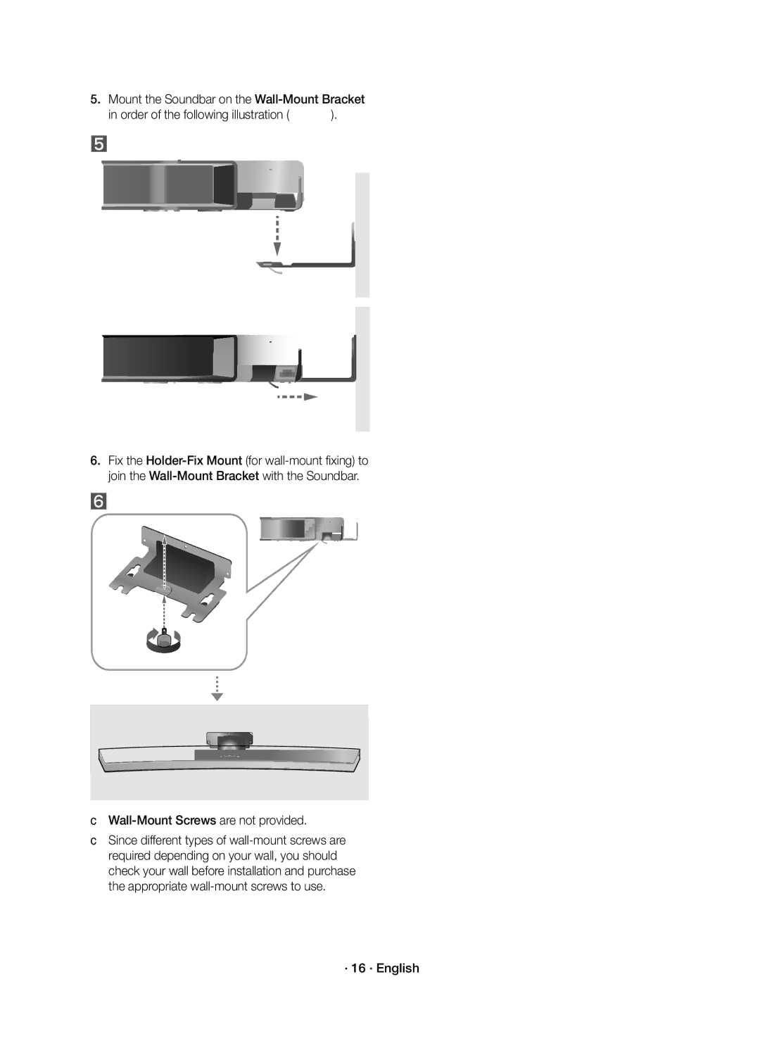 Samsung HW-J8501R/EN, HW-J8500R/EN, HW-J8500R/XN manual CWall-Mount Screws are not provided, · 16 · English 