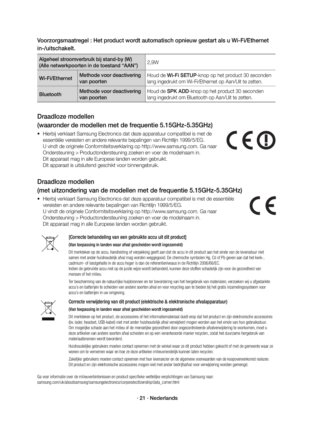 Samsung HW-J8501R/EN, HW-J8500R/EN, HW-J8500R/XN manual · 21 · Nederlands 