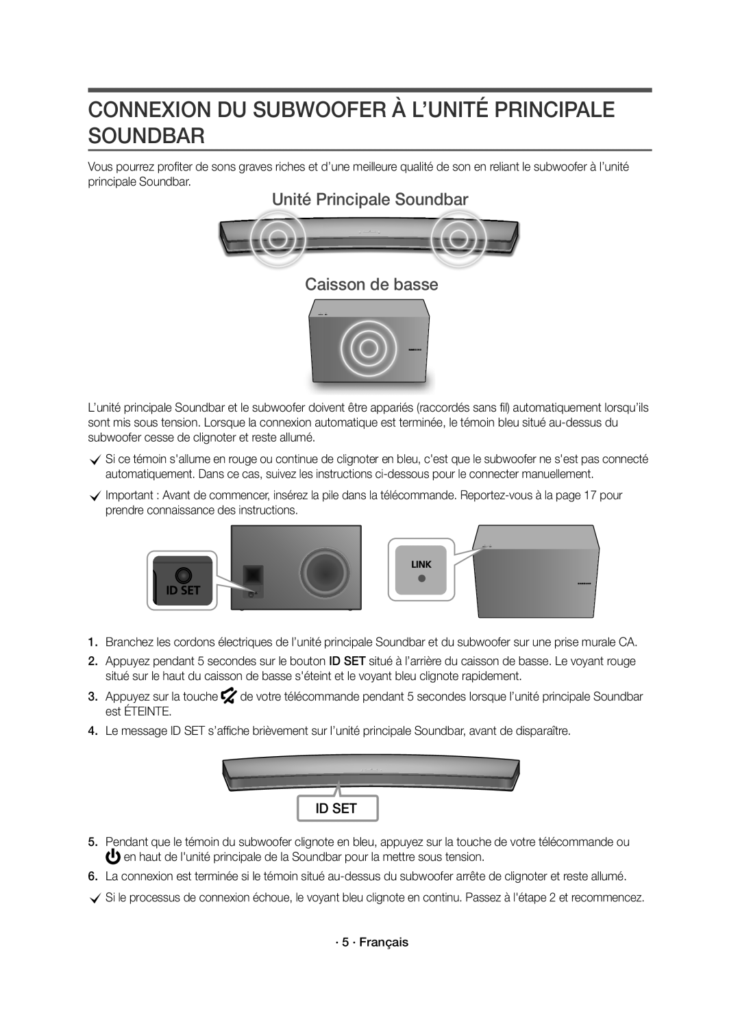 Samsung HW-J8500R/XN Connexion DU Subwoofer À L’UNITÉ Principale Soundbar, Unité Principale Soundbar Caisson de basse 