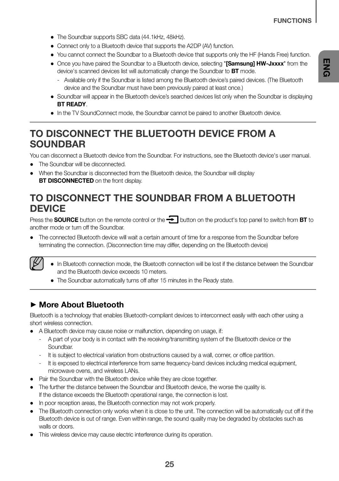 Samsung HW-J8511R/XE, HW-J8500R/EN, HW-J8501R/EN To Disconnect the Bluetooth Device from a Soundbar, ++More About Bluetooth 