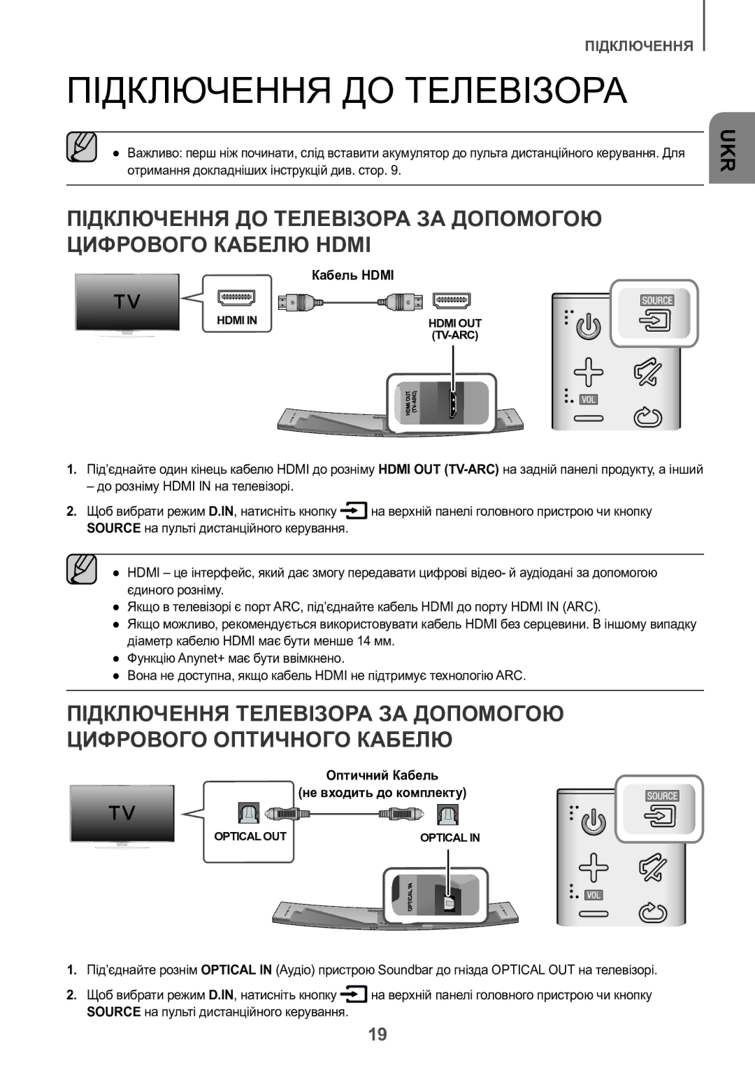 Samsung HW-J8500R/RU manual Підключення ДО Телевізора, Оптичний Кабель Не входить до комплекту 