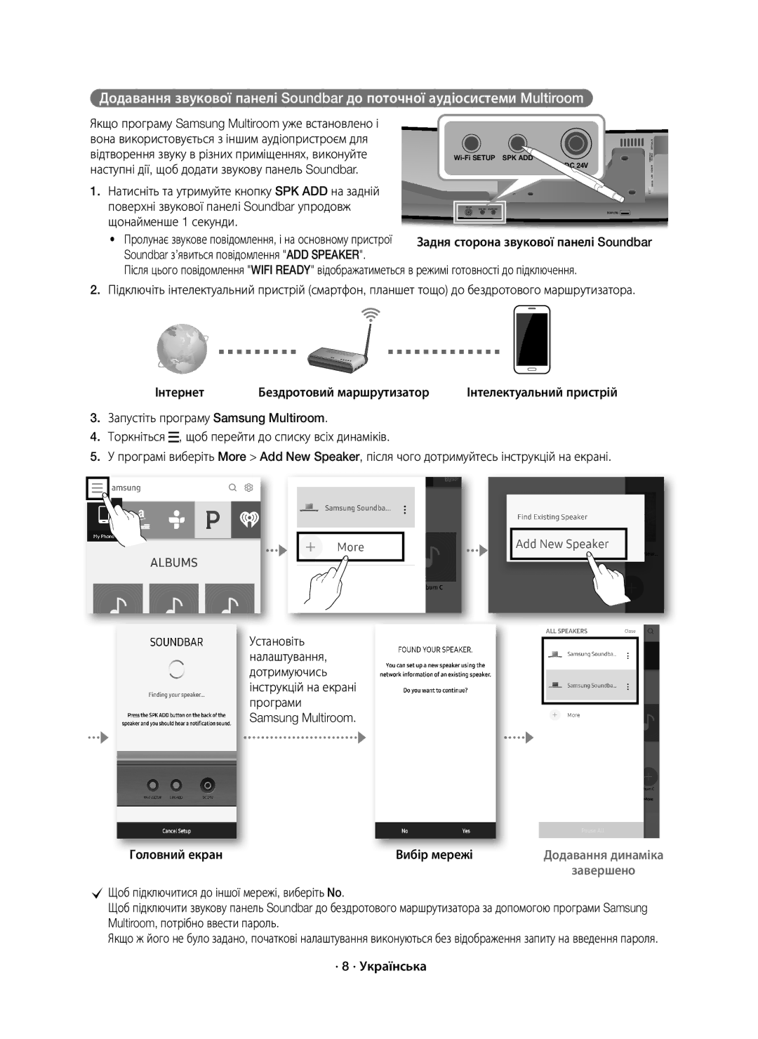 Samsung HW-J8500R/RU manual Головний екран Вибір мережі, Щоб підключитися до іншої мережі, виберіть No, · 8 · Українська 