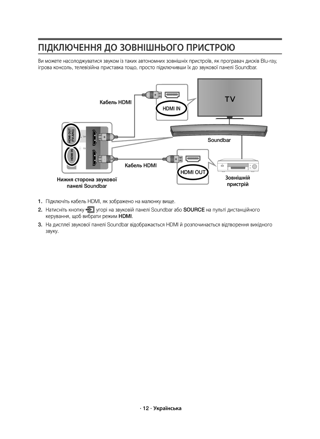 Samsung HW-J8500R/RU manual Підключення ДО Зовнішнього Пристрою, Кабель Hdmi 