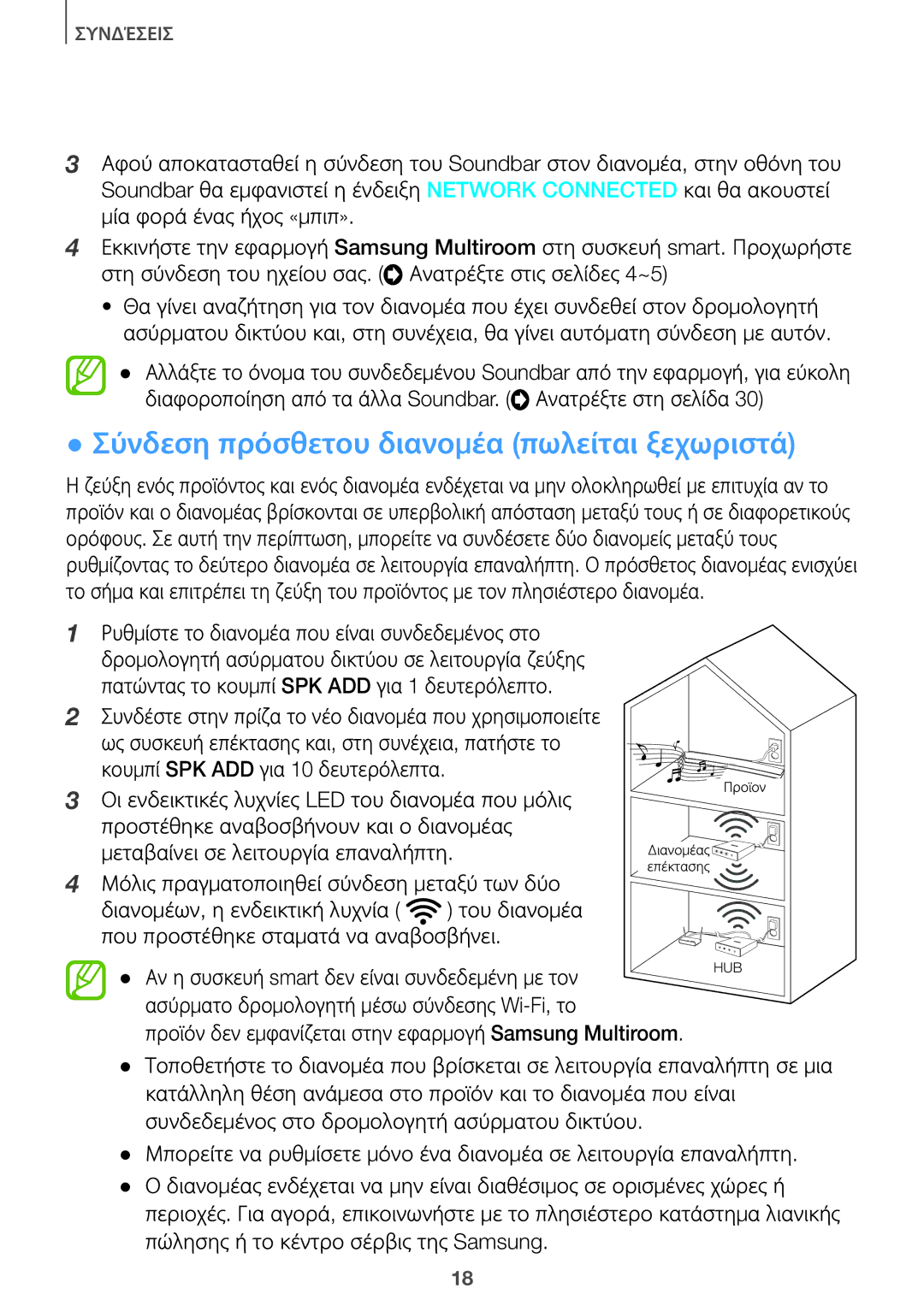 Samsung HW-J8501/EN, HW-J7501/EN manual Σύνδεση πρόσθετου διανομέα πωλείται ξεχωριστά 