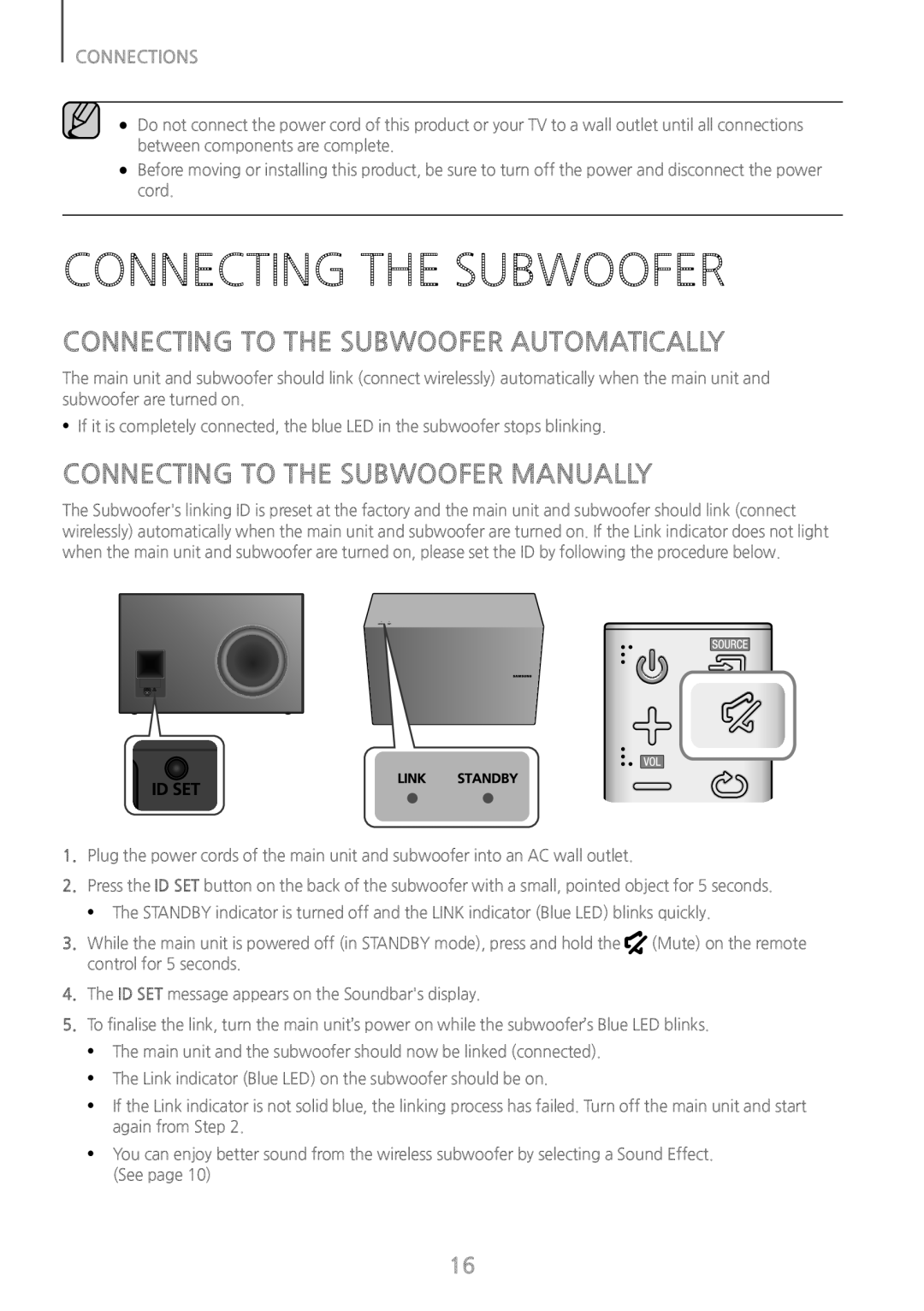 Samsung HW-J8511/XE, HW-J8501/EN, HW-J8500/EN manual Connecting the Subwoofer, Connecting to the Subwoofer Automatically 