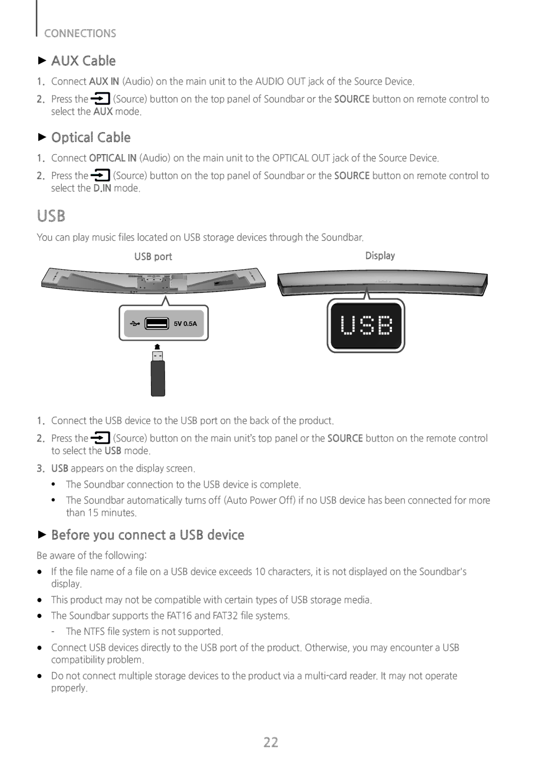 Samsung HW-J8511/XE, HW-J8501/EN manual Usb, ++AUX Cable, ++Optical Cable, ++Before you connect a USB device, USB port 