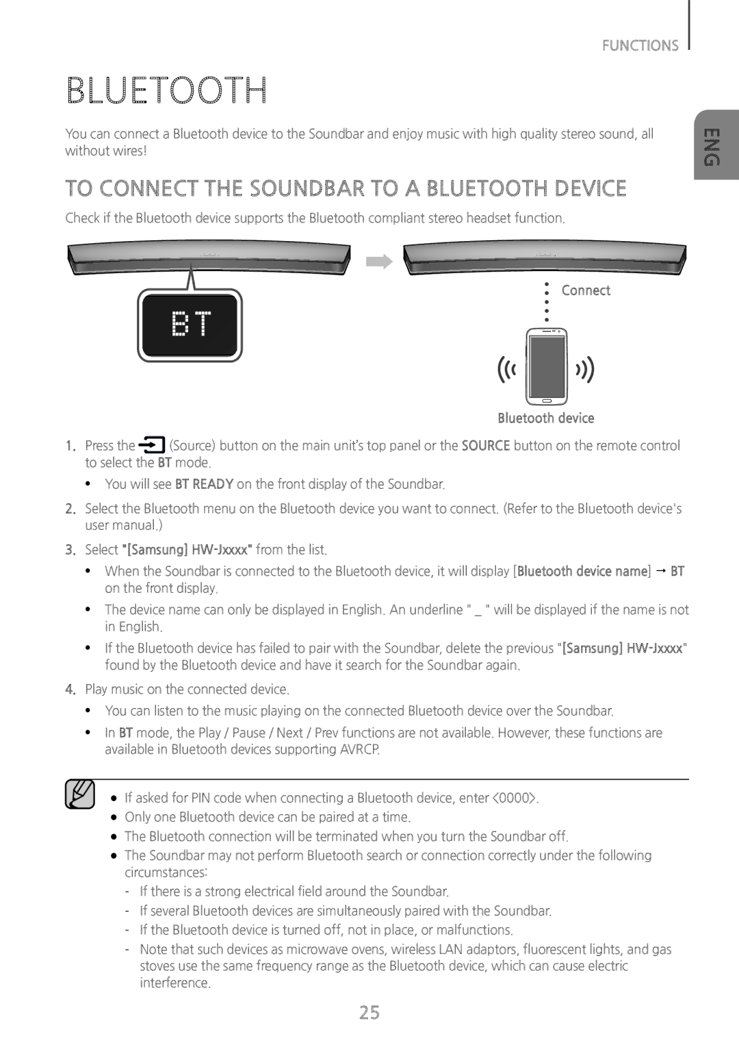 Samsung HW-J8500/EN, HW-J8501/EN, HW-J8501/ZF To Connect the Soundbar to a Bluetooth Device, Connect Bluetooth device 