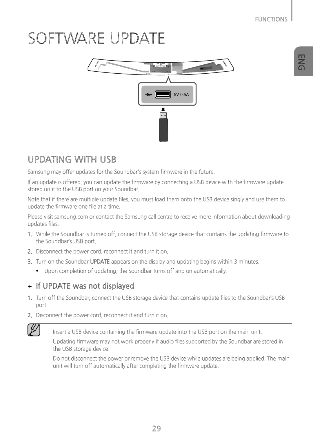 Samsung HW-J8510/XE, HW-J8501/EN, HW-J8500/EN, HW-J8501/ZF Software Update, Updating with USB, ++If Update was not displayed 