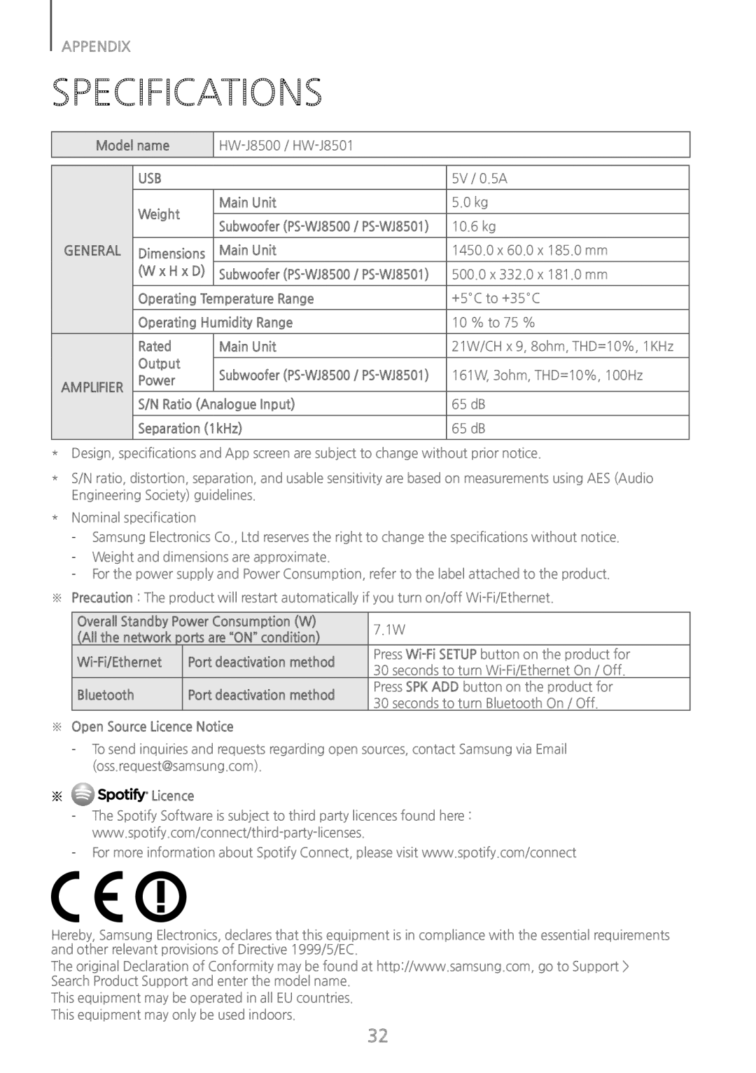 Samsung HW-J8501/ZF, HW-J8501/EN, HW-J8500/EN, HW-J8500/XN, HW-J8511/XE, HW-J8510/XE manual Usb 