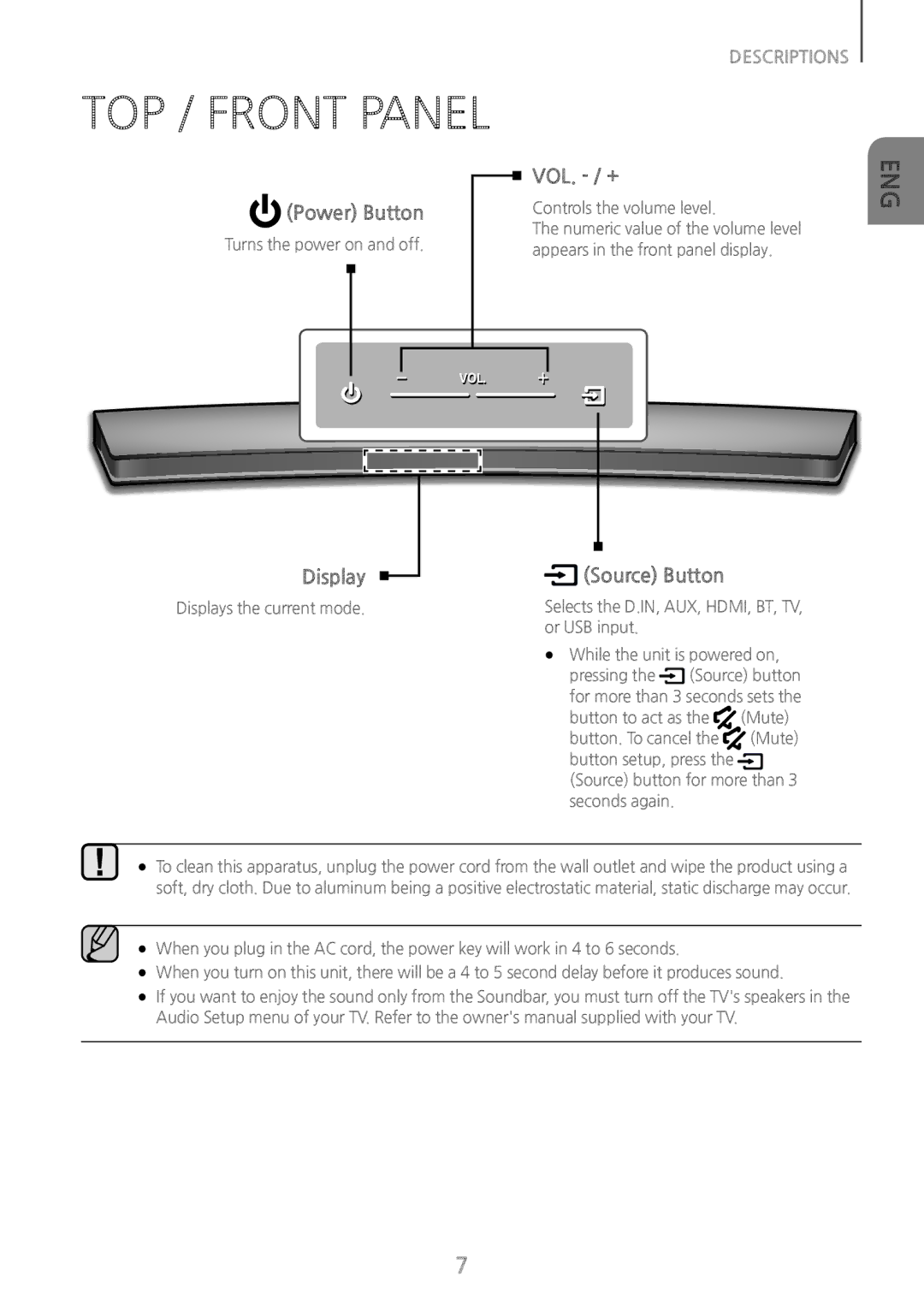 Samsung HW-J8500/EN, HW-J8501/EN, HW-J8501/ZF, HW-J8500/XN, HW-J8511/XE, HW-J8510/XE manual TOP / Front Panel 