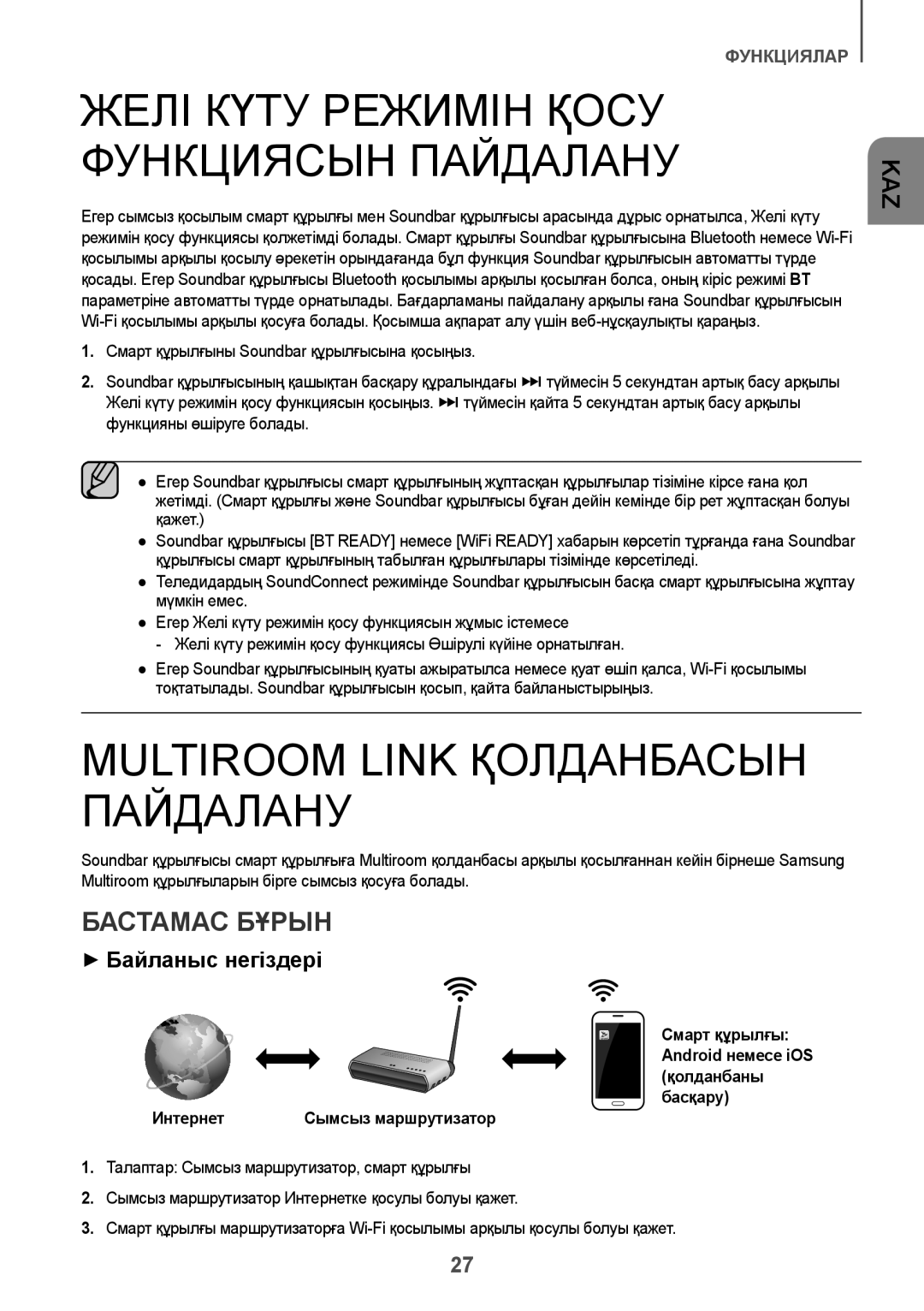 Samsung HW-J8501/RU Желі Күту Режимін Қосу Функциясын Пайдалану, Multiroom Link Қолданбасын Пайдалану, Бастамас Бұрын 