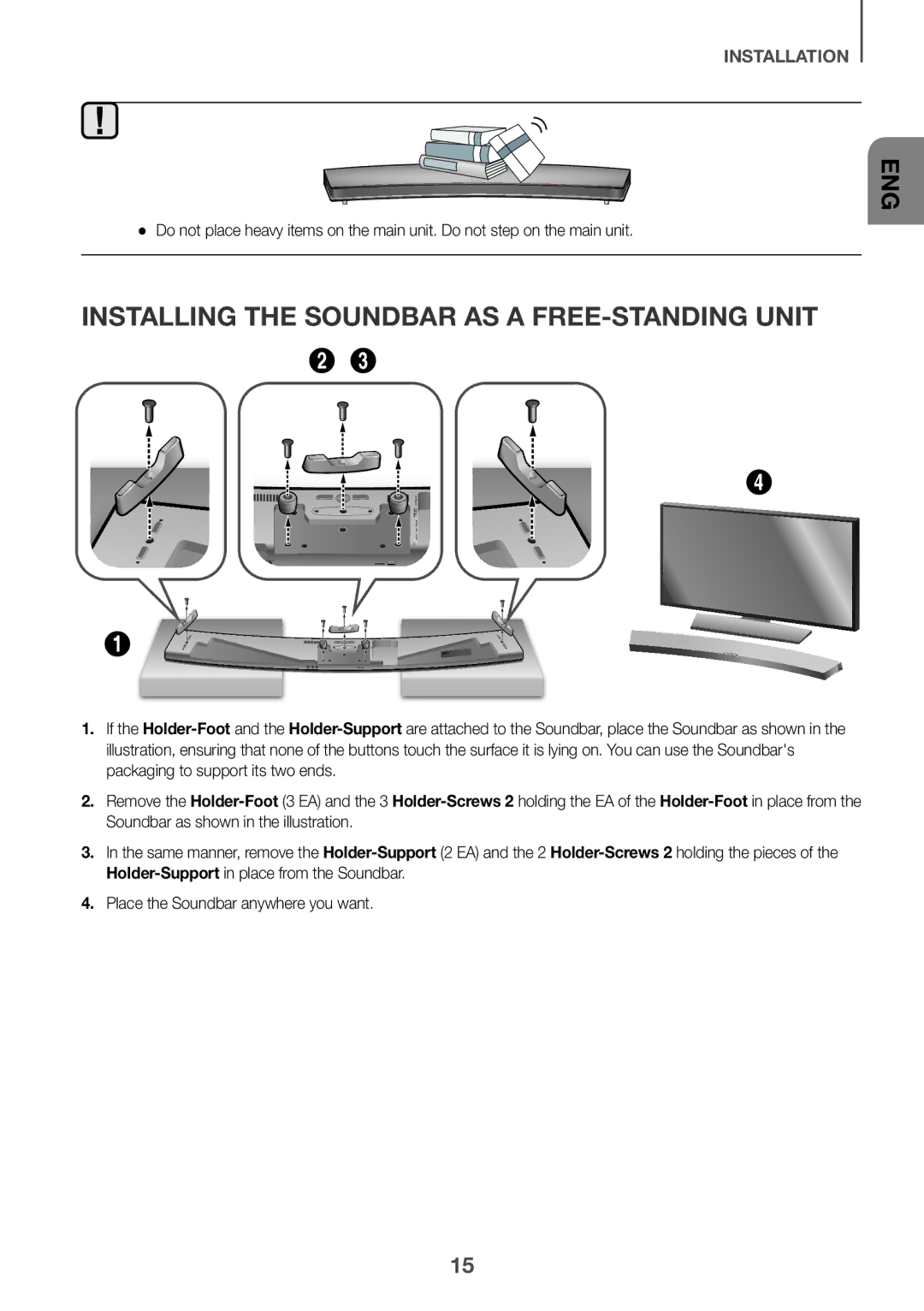 Samsung HW-J8501R/XV manual Installing the Soundbar AS a FREE-STANDING Unit 