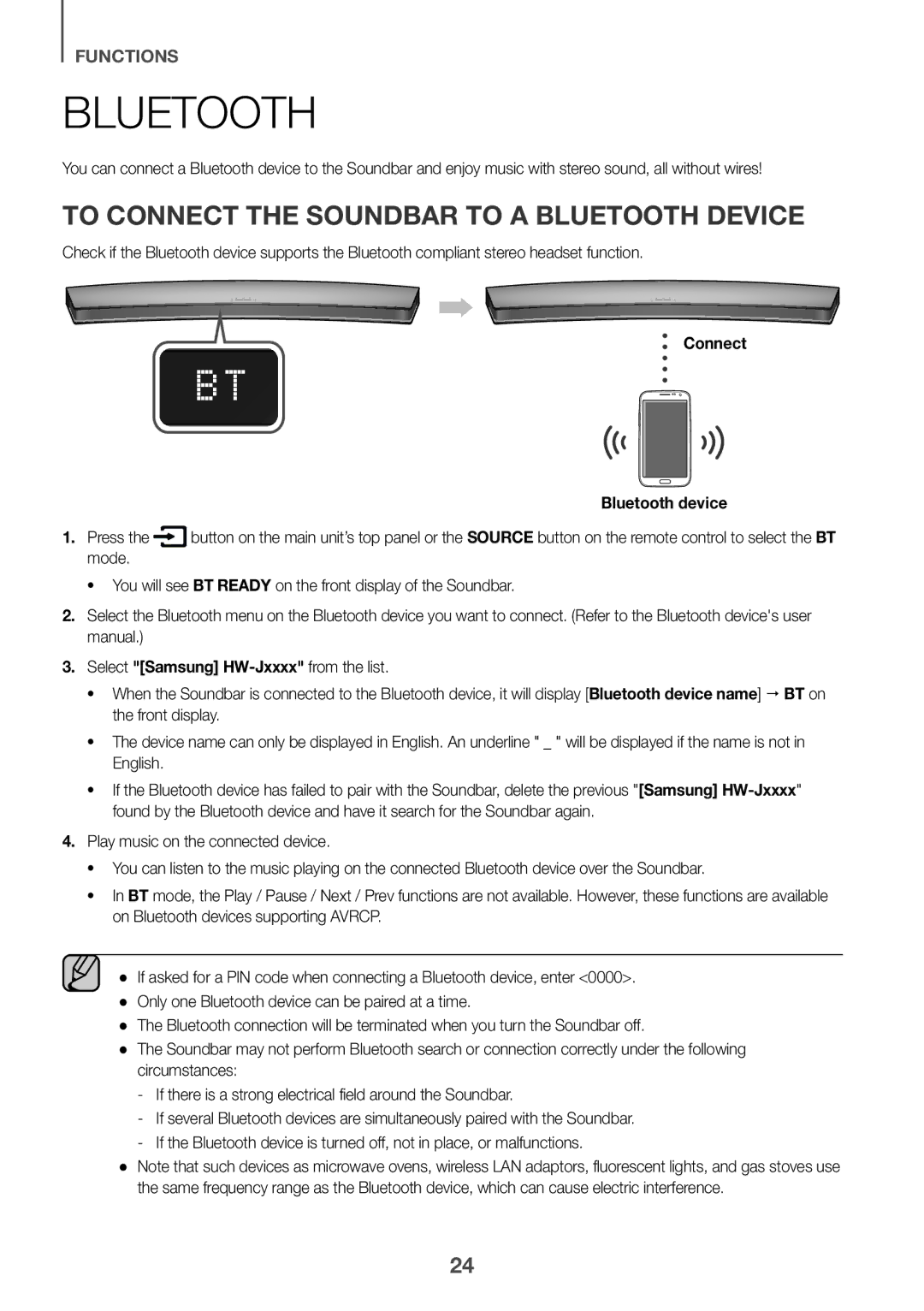 Samsung HW-J8501R/XV manual To Connect the Soundbar to a Bluetooth Device, Connect Bluetooth device 