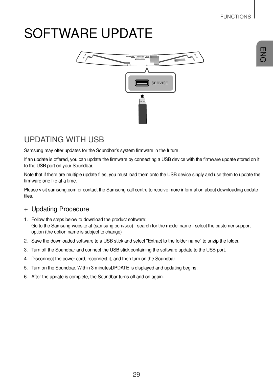 Samsung HW-J8501R/XV manual Software Update, Updating with USB, ++Updating Procedure 