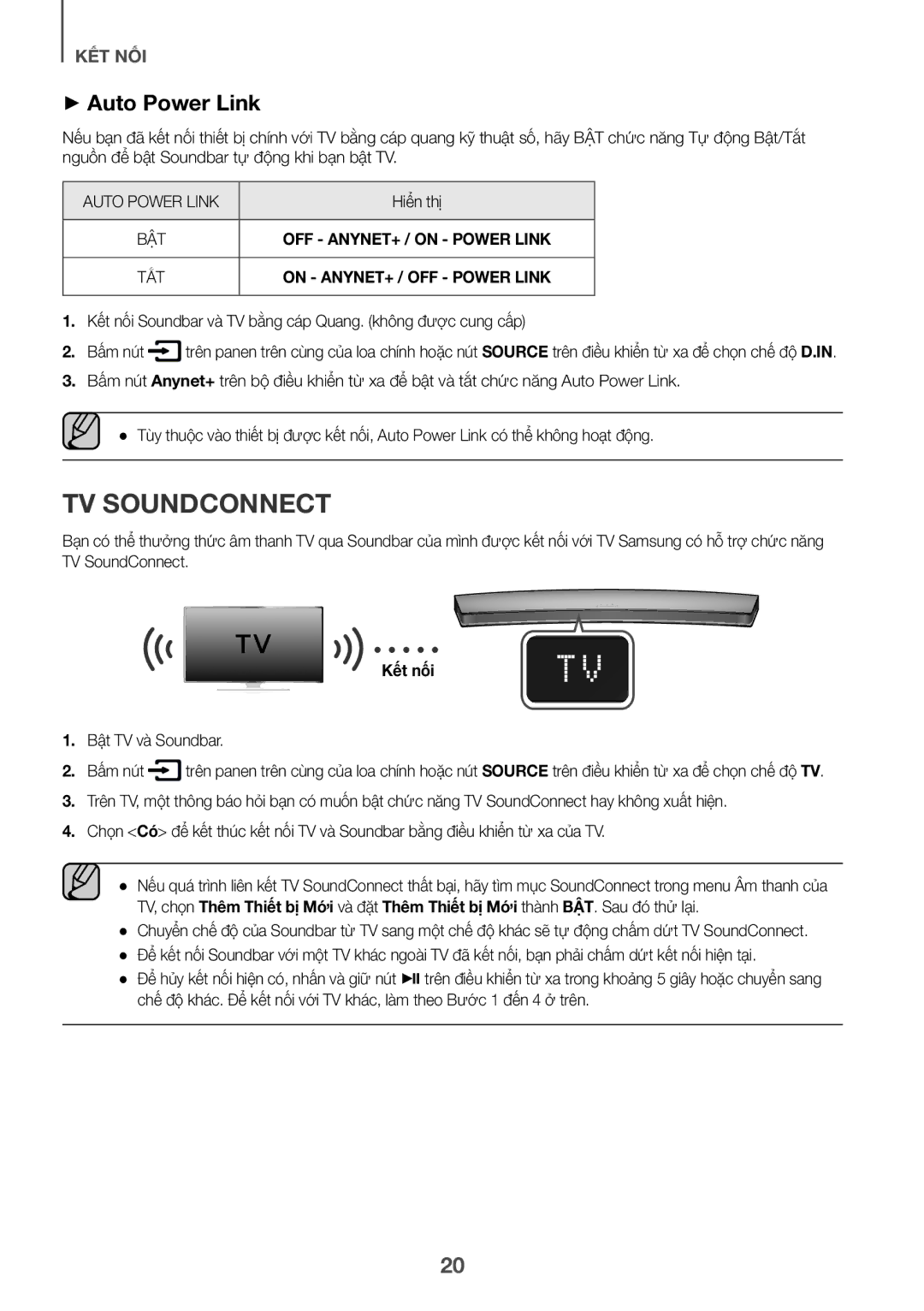 Samsung HW-J8501R/XV manual OFF ANYNET+ / on Power Link, On ANYNET+ / OFF Power Link, Kết nối 