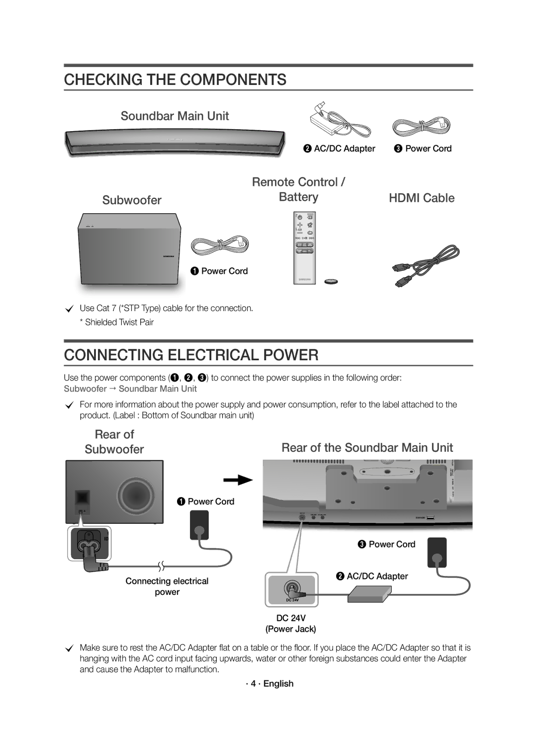 Samsung HW-J8501R/XV manual Checking the Components, Connecting Electrical Power 