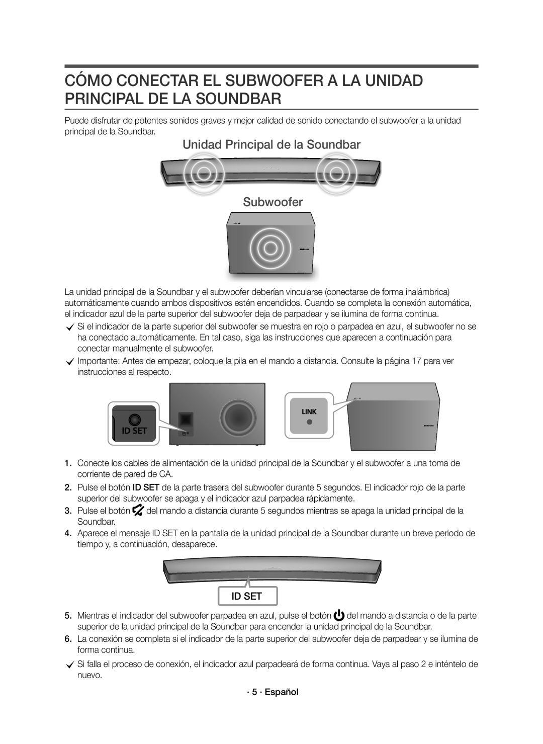 Samsung HW-J8501R/ZF manual Unidad Principal de la Soundbar Subwoofer 